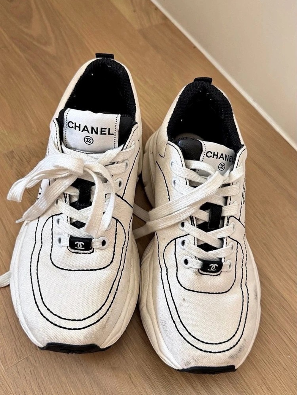 Chanel CC Logo Sneaker Black White